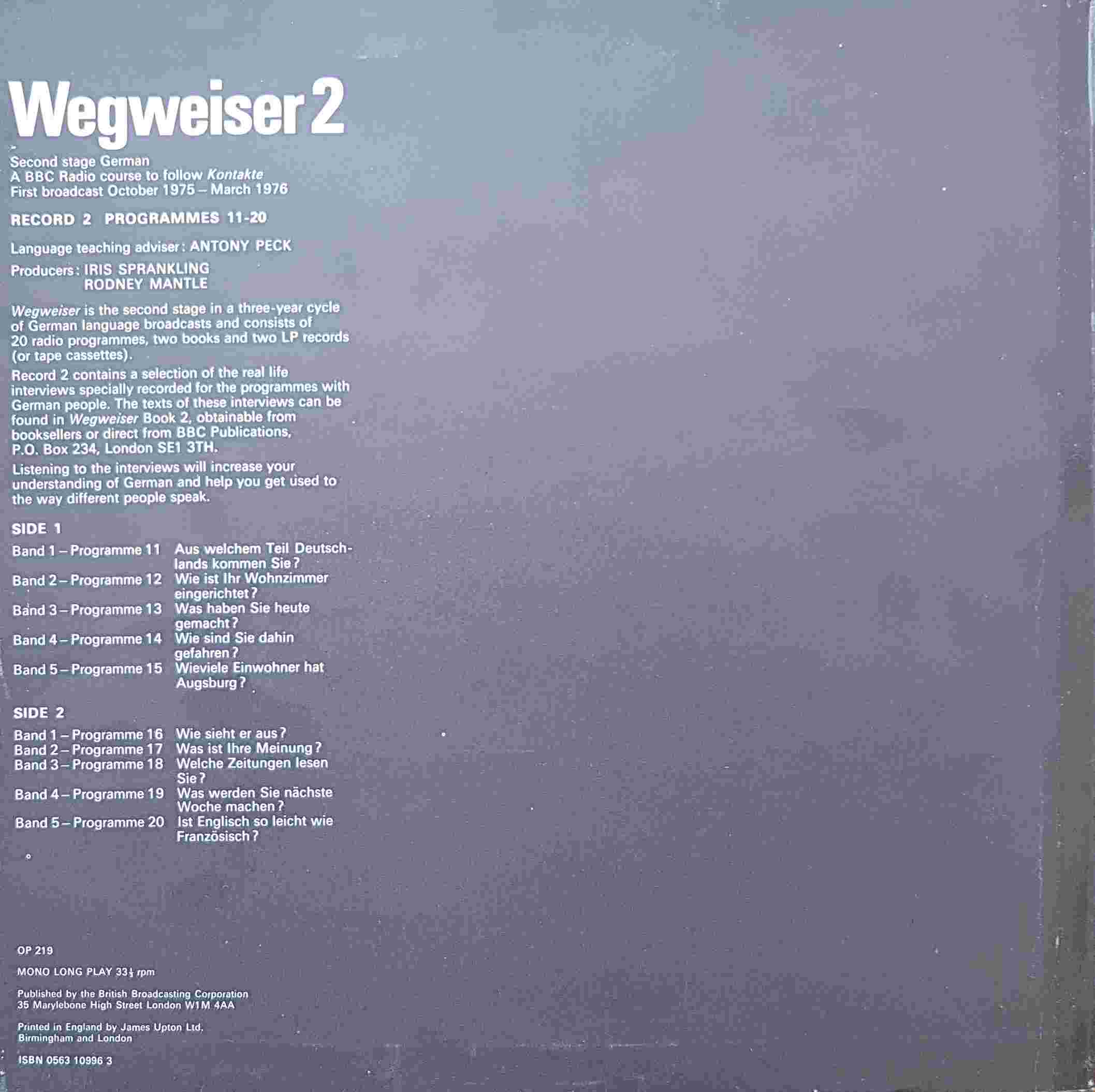 Picture of OP 219 Wegweiser 2 - Second stage course in German - Programmes 11 - 20 by artist Antony Peck from the BBC records and Tapes library